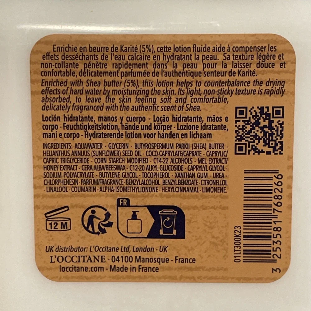 (2) L'Occitane 5% Shea  Hand Body Lotion 300ml/10.1oz